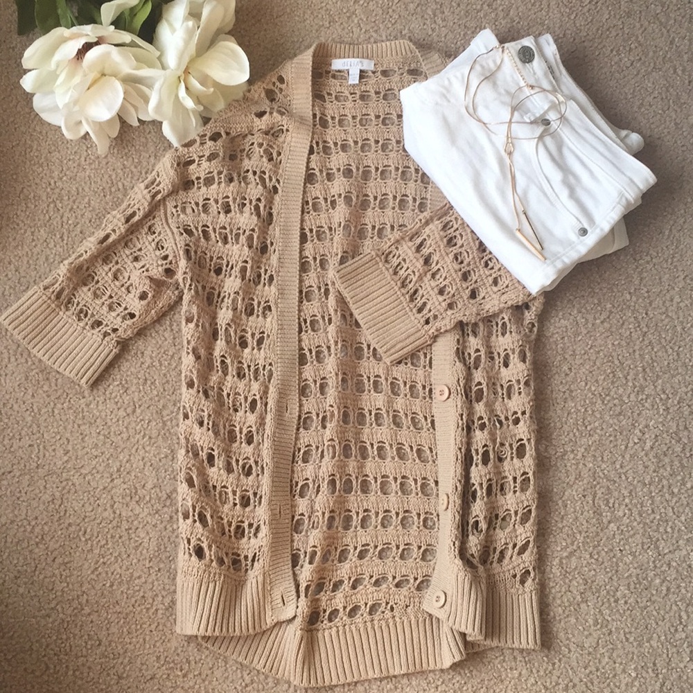 dELiA*s Open Weave Beige/Tan Cardigan